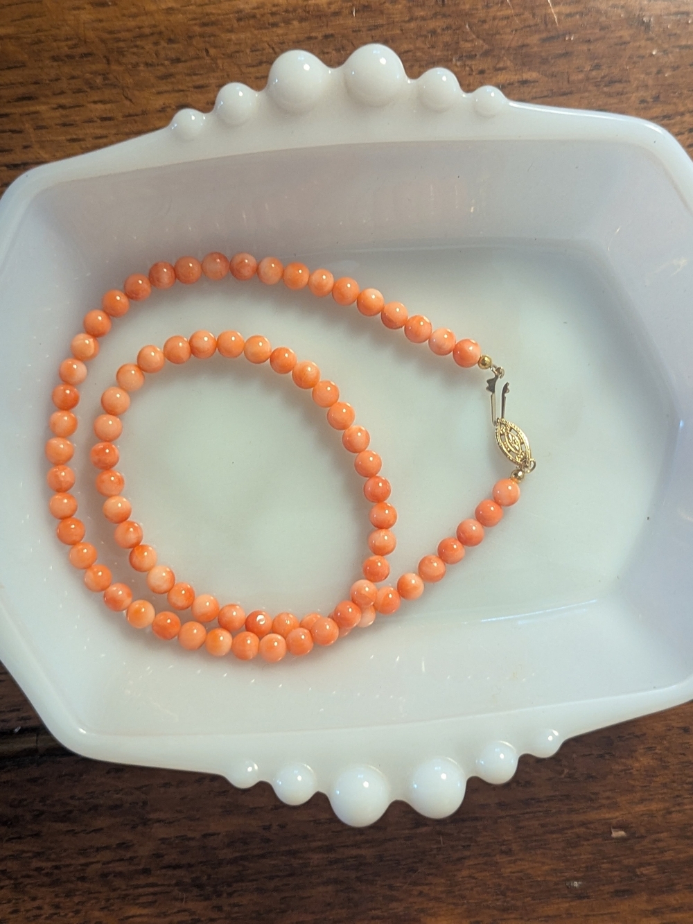 Angel Skin Coral Bead Necklace - 14K Gold 16" Natural Pink Salmon